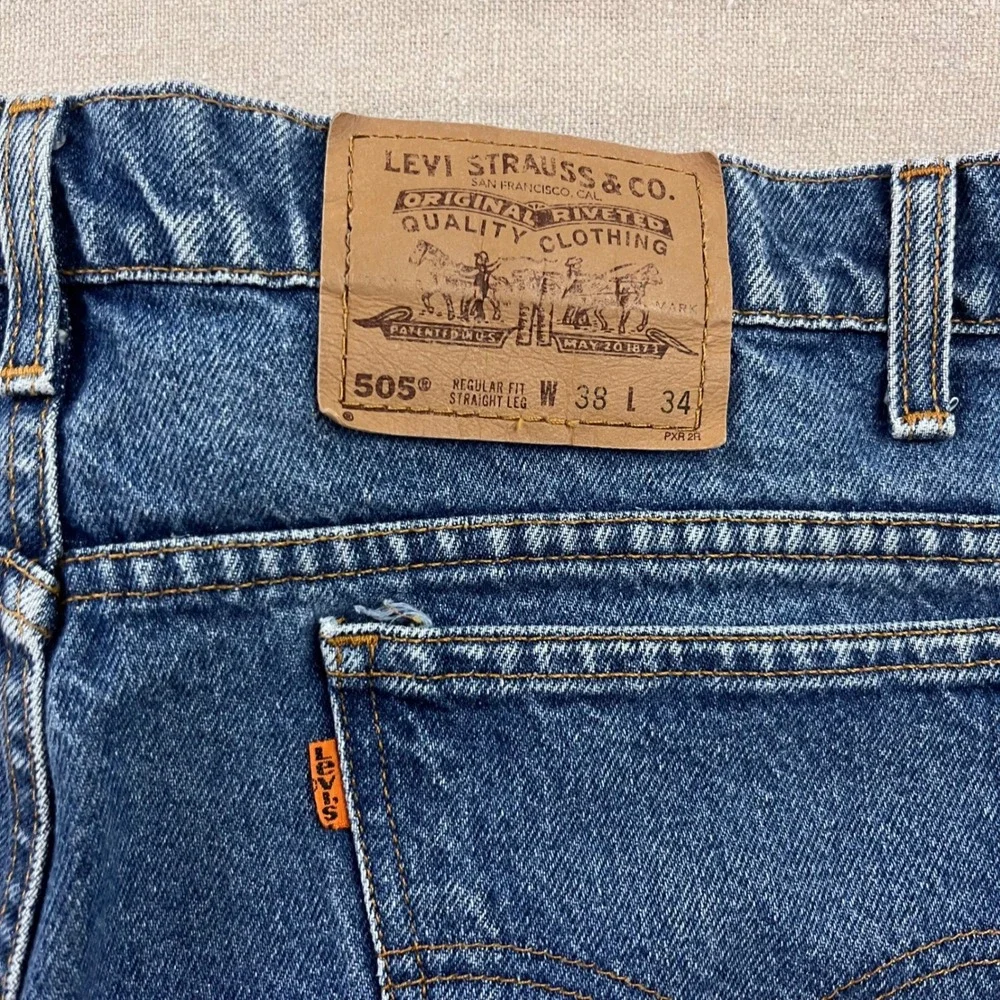 VTG Levis 505 Mens Orange Tab Regular Fit Straight Leg Jeans Medium Wash 37x32.5